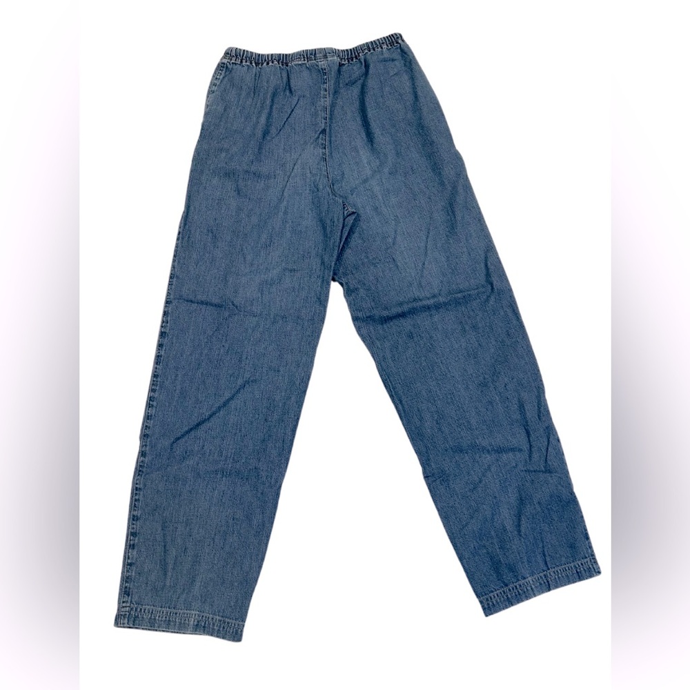 Vintage Liz Claiborne 100% Cotton Denim Tie Waist Straight Leg Pants | Size 6 - Picture 2 of 3